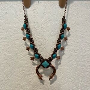 Costume Jewelry Turquoise/Rose Gold squash blossom necklace